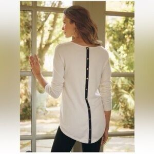 NWT Soft Surroundings Tunic Sweater with Faux Button Detail, Size Large Petite